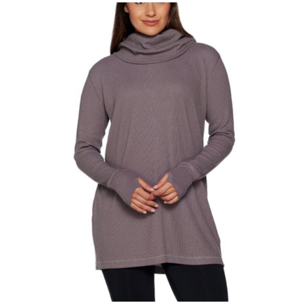 AnyBody Waffle Knit Cowl Neck Tunic Sweater Size M